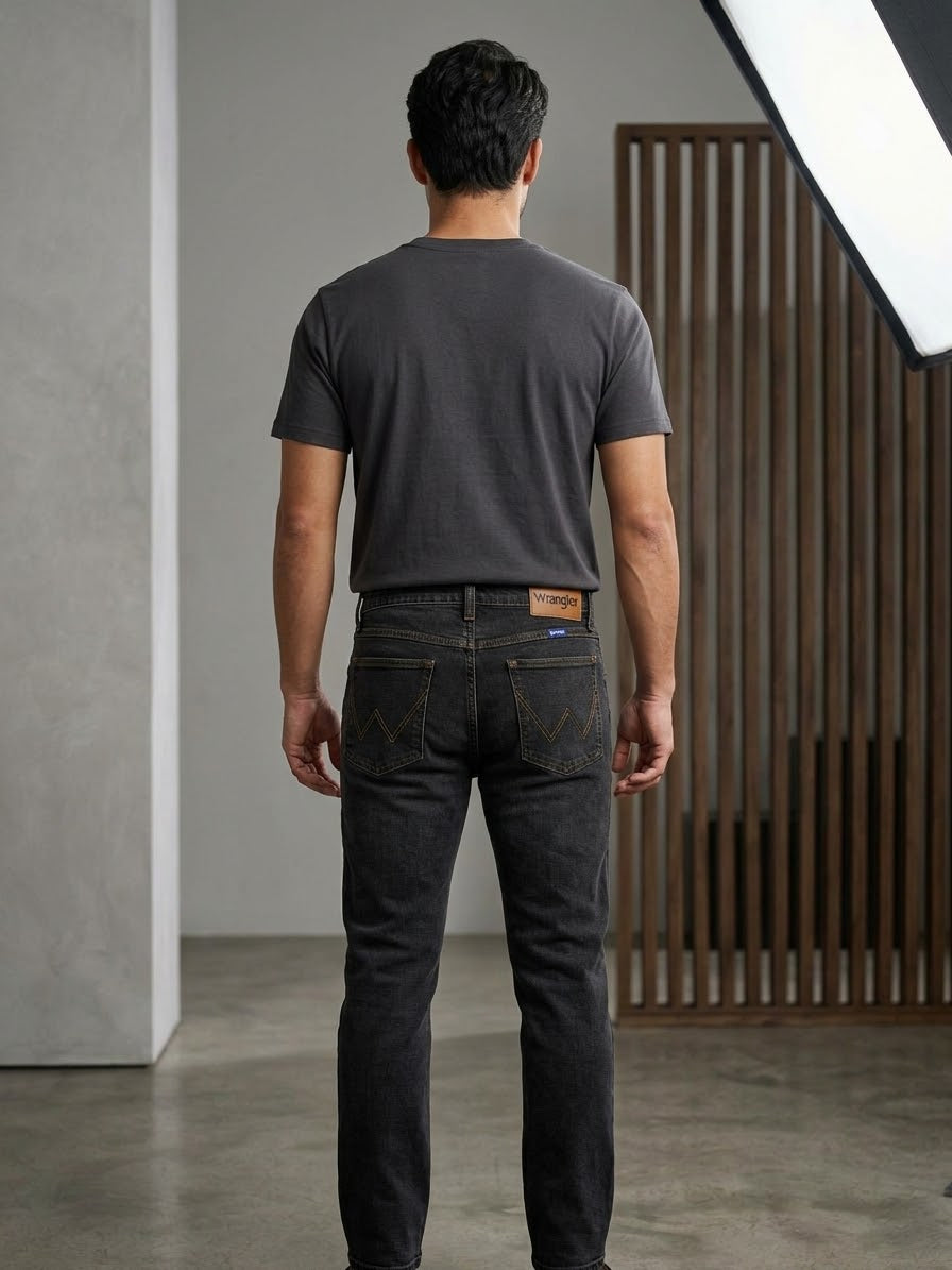 Wrangler Men’s Charcoal Black Washed Slim Fit Jeans