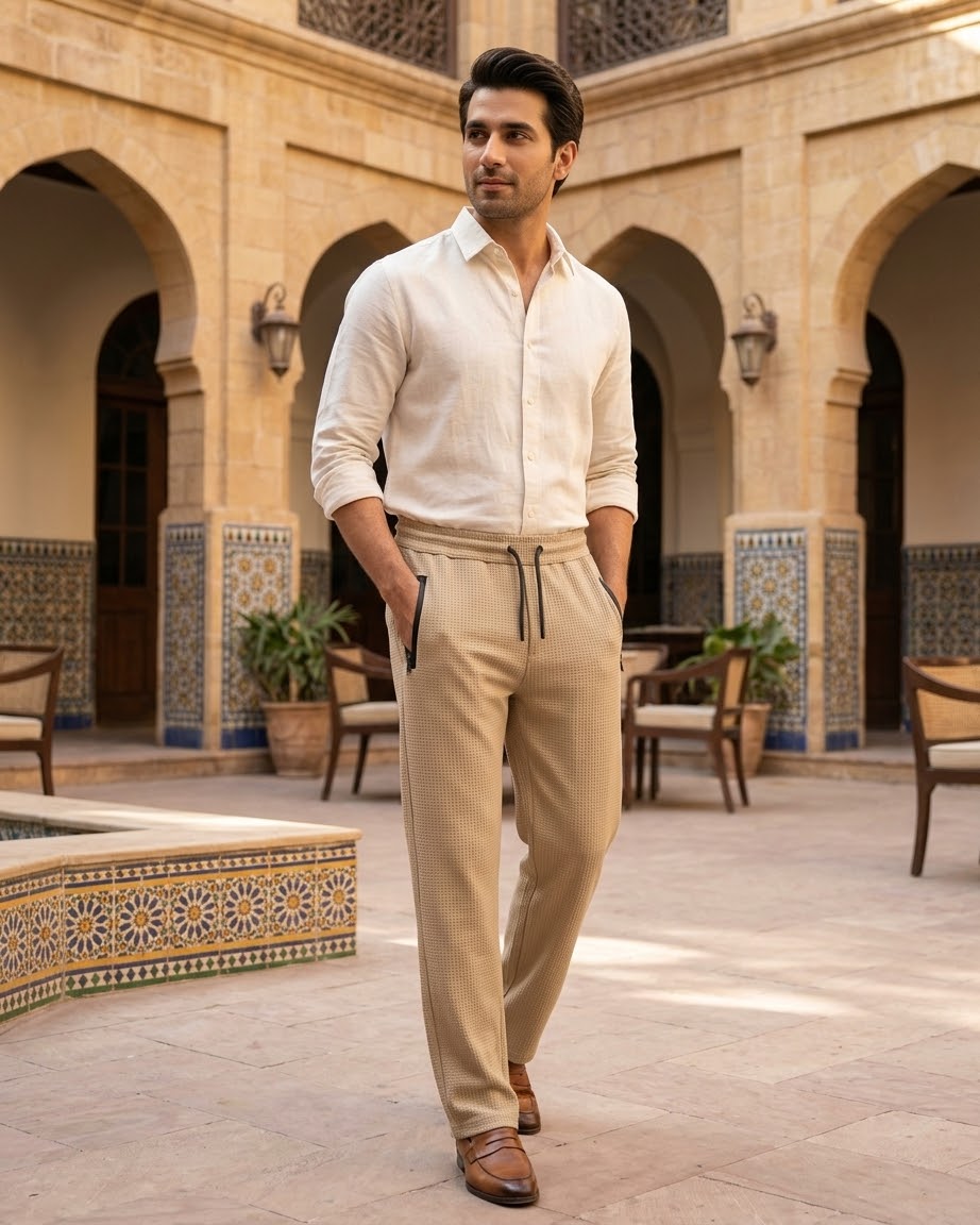 Men’s Beige Waffle Jogger Pants