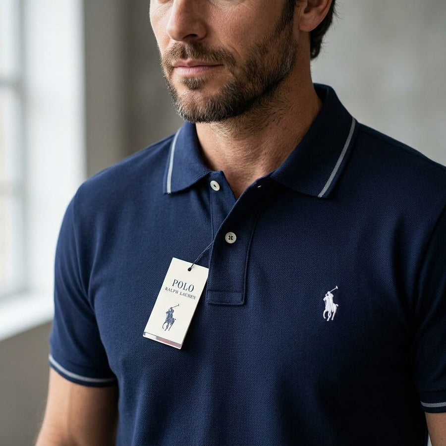 Men’s navy blue polo T-shirt with a classic collar