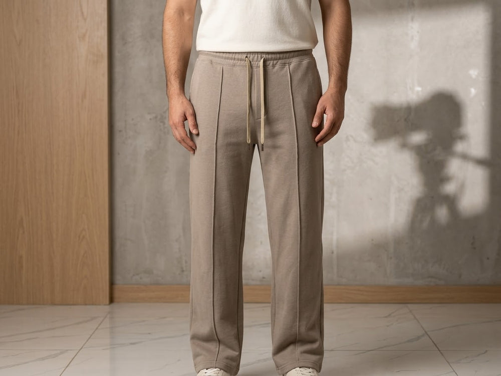 Men's Beige Relaxed-Fit Drawstring Sweatpants
