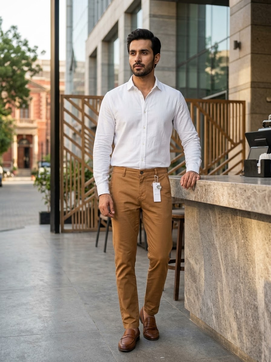Men’s Slim Fit Cotton Chino Pants – Camel Brown